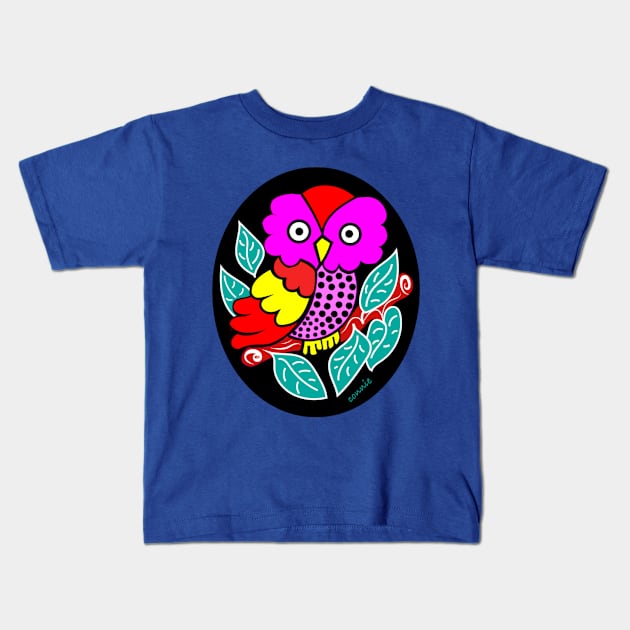 Cute Owl with Polka Dot Belly Kids T-Shirt by Designs by Connie